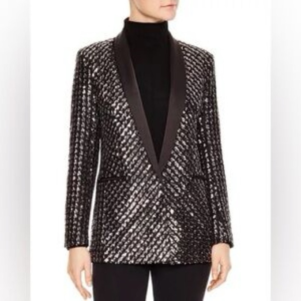 Sandro Black and Silver Tailored Blazer with Geometric Pattern